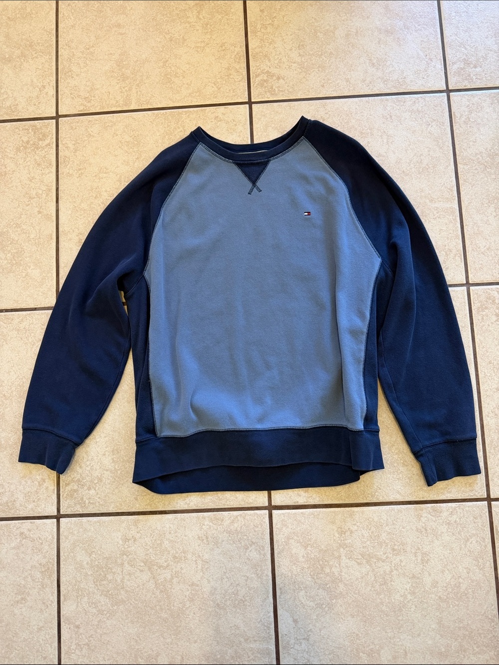 Tommy Hilfiger Two-Tone Navy and Slate Blue Crewneck Sweatshirt